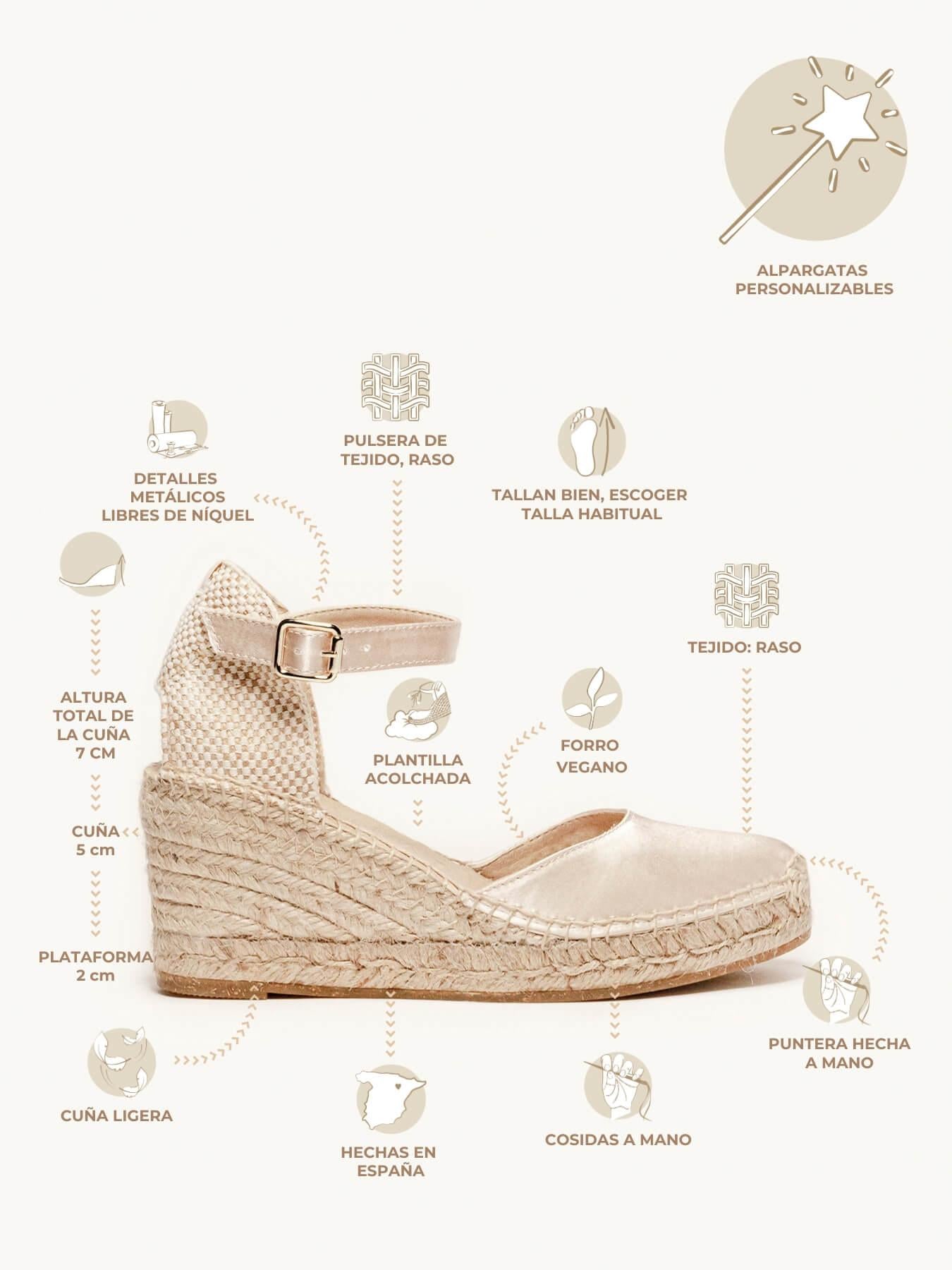 Sandália Anabela Média Dalia Cetim Crua