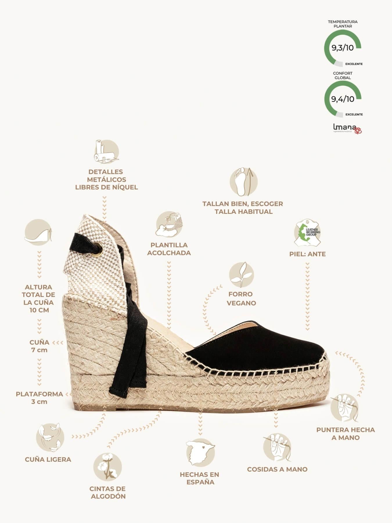 Sandália Romero Anabela 10 cm Camurça Preto