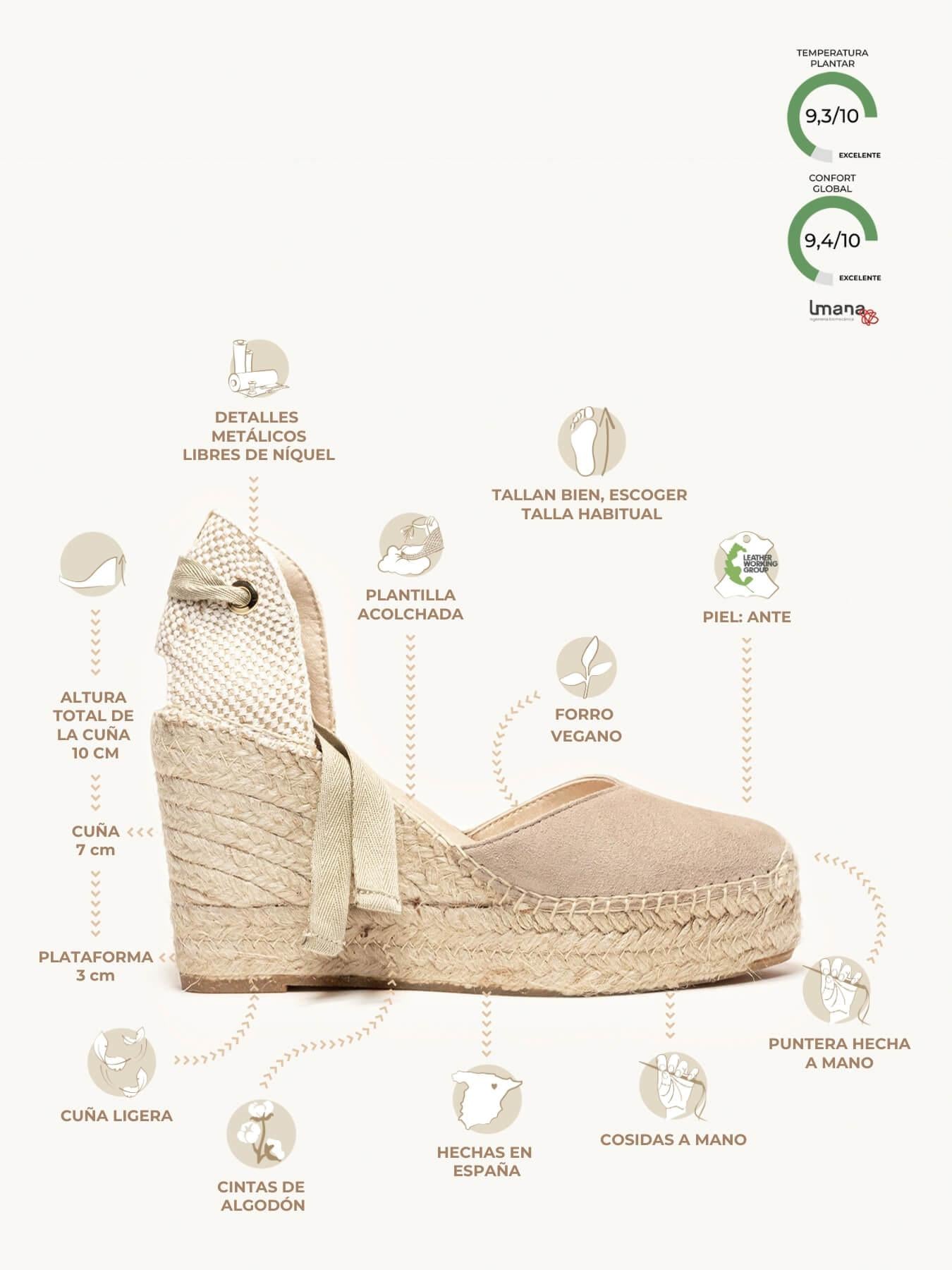 Sandália Anabela Alta Romero Camurça Pedra