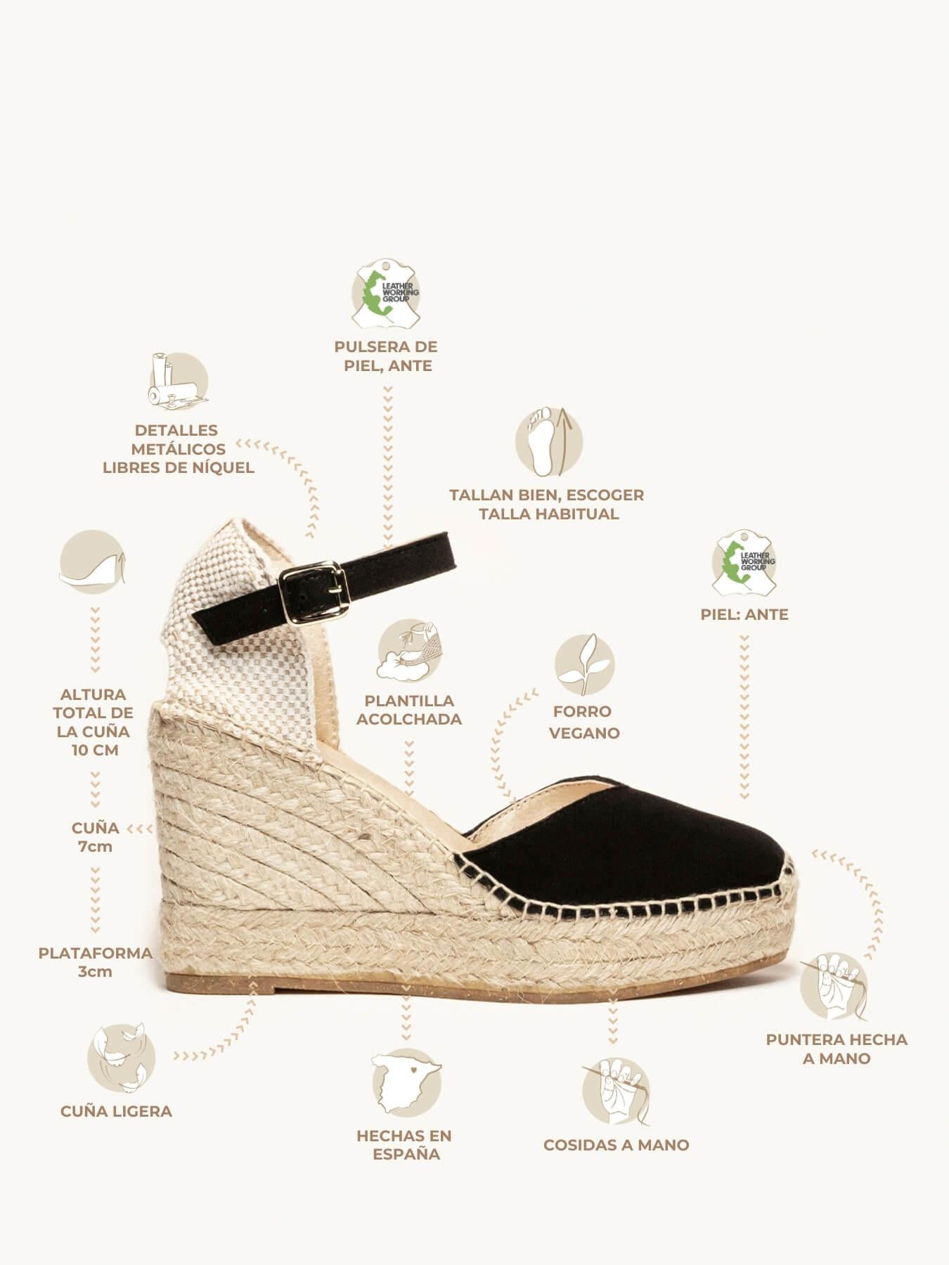 Sandália Jara Anabela 10 cm Camurça Preto