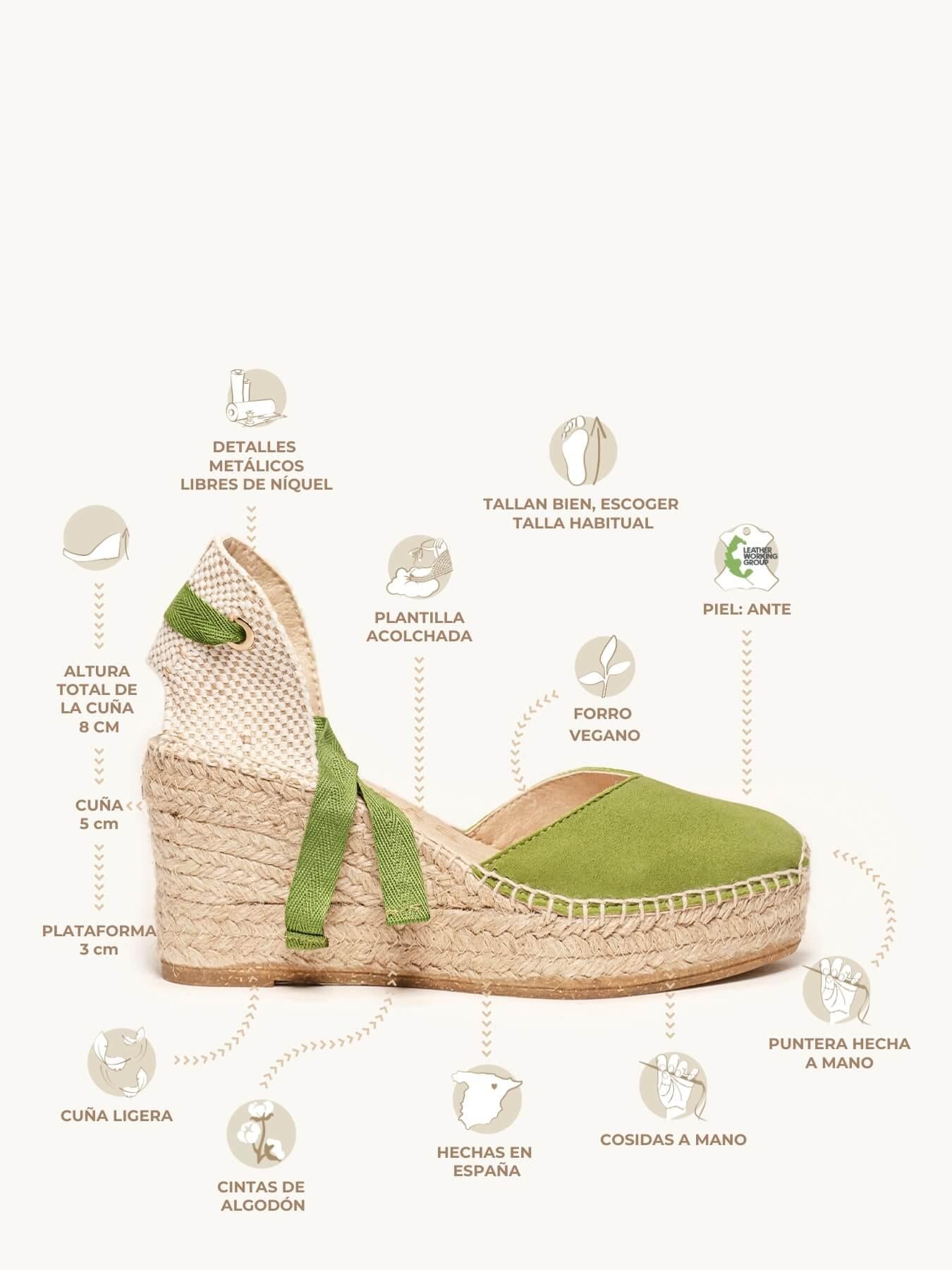 Sandália Anabela Média Plataforma Romero Camurça Verde