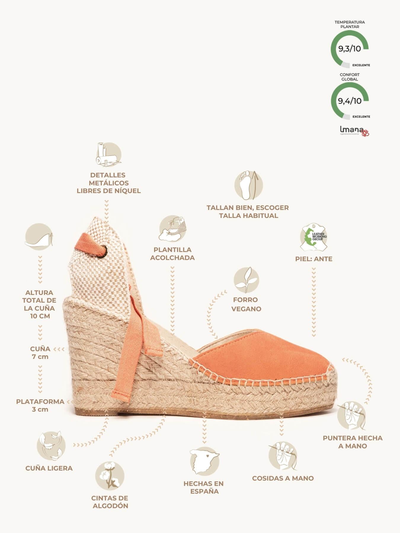 Sandália Anabela Alta Romero Camurça Laranja