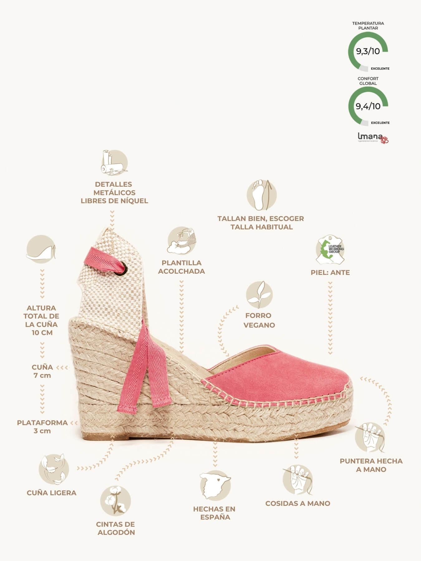 Sandália Romero Anabela 10 cm Camurça Rosa Fúcsia