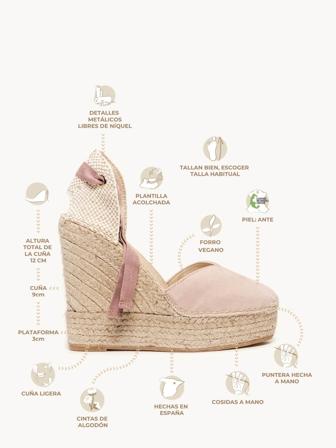 Sandália Romero Anabela 12 cm Camurça Rosa Claro