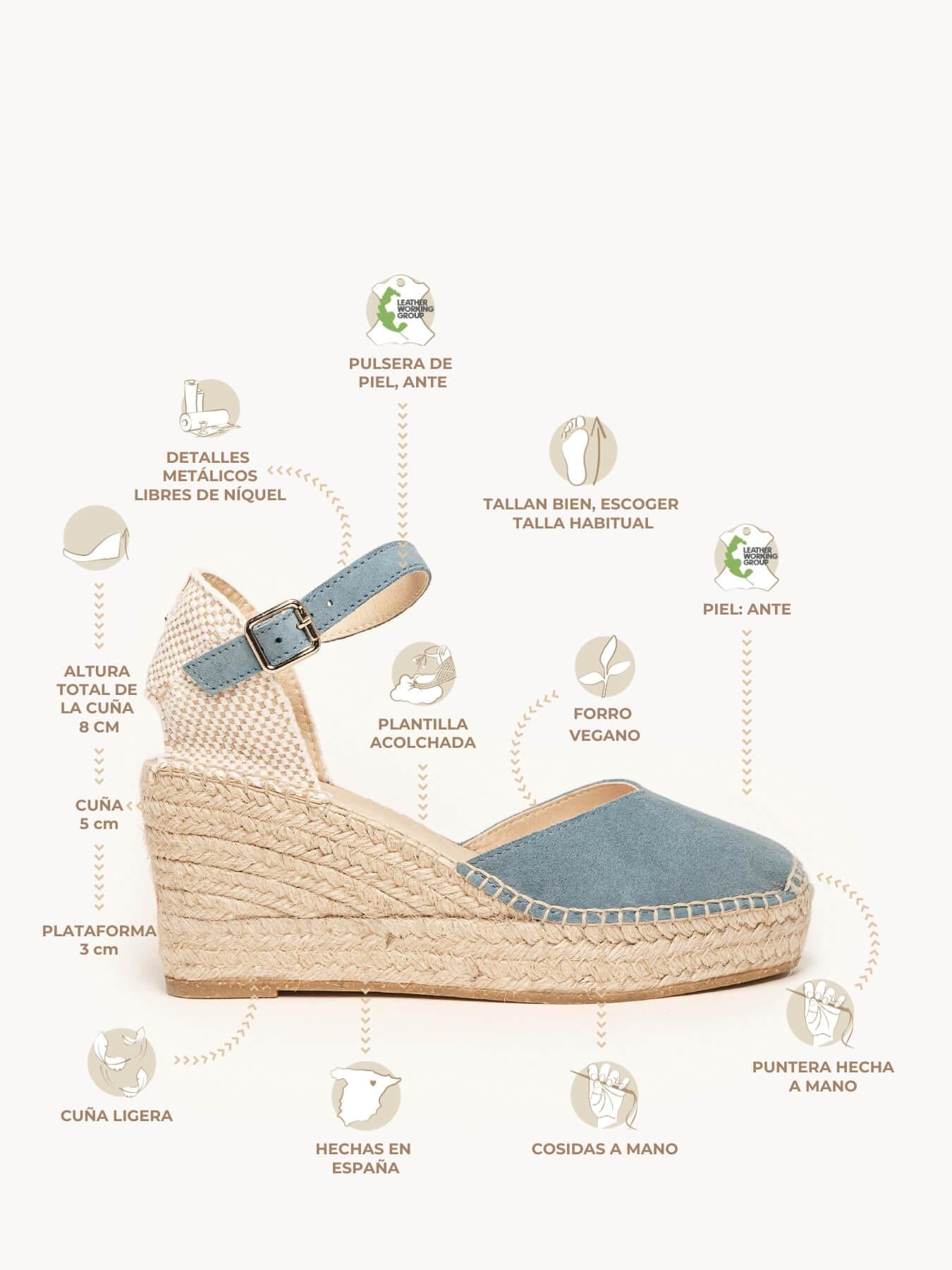 Sandália Jara Anabela 8 cm Camurça Azul Jeans