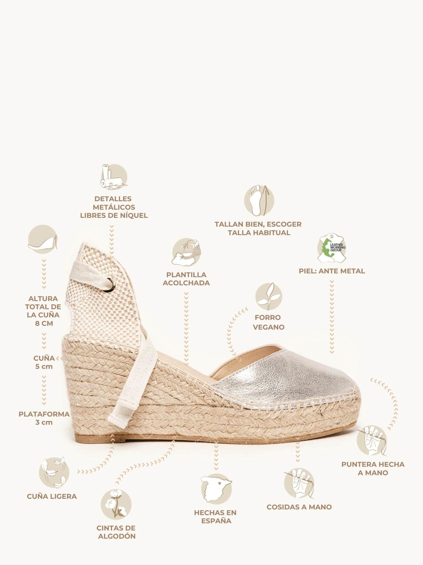 Sandália Romero Anabela 8 cm Camurça Prateado