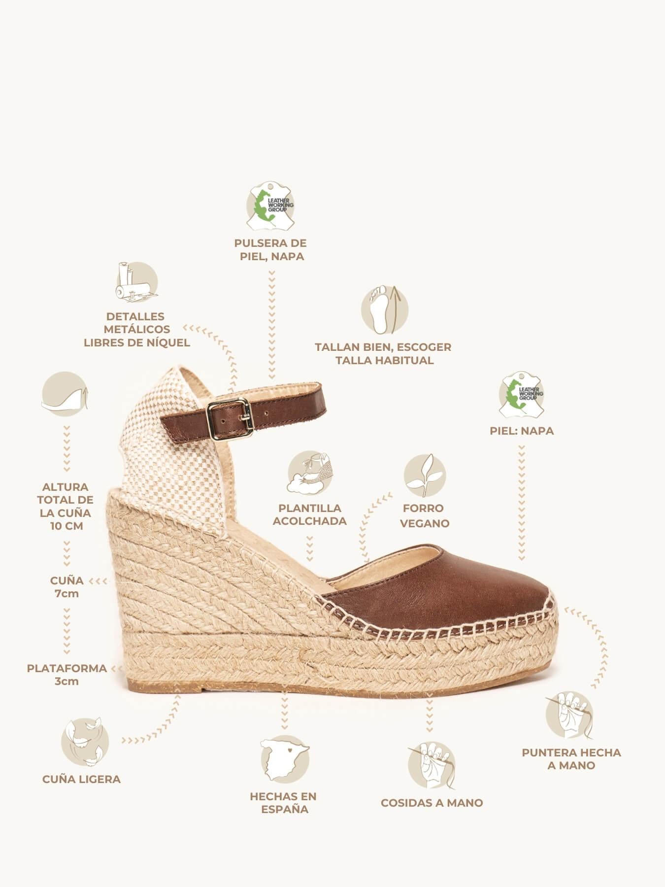 Sandália Anabela Alta Marga Napa Marrom Escuro