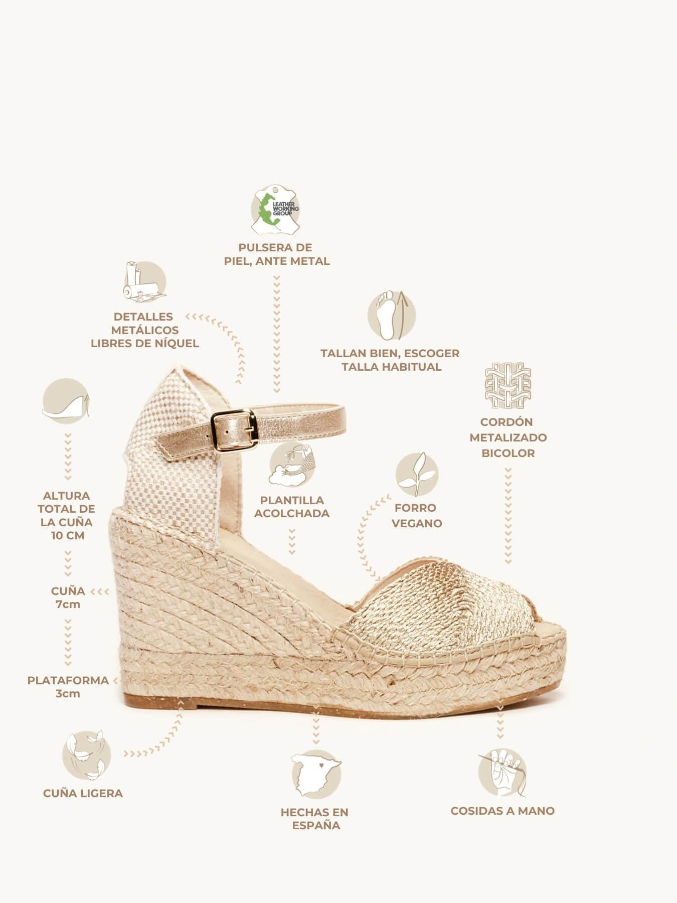 Sandália Anabela Alta Alelí Cordela Dourado