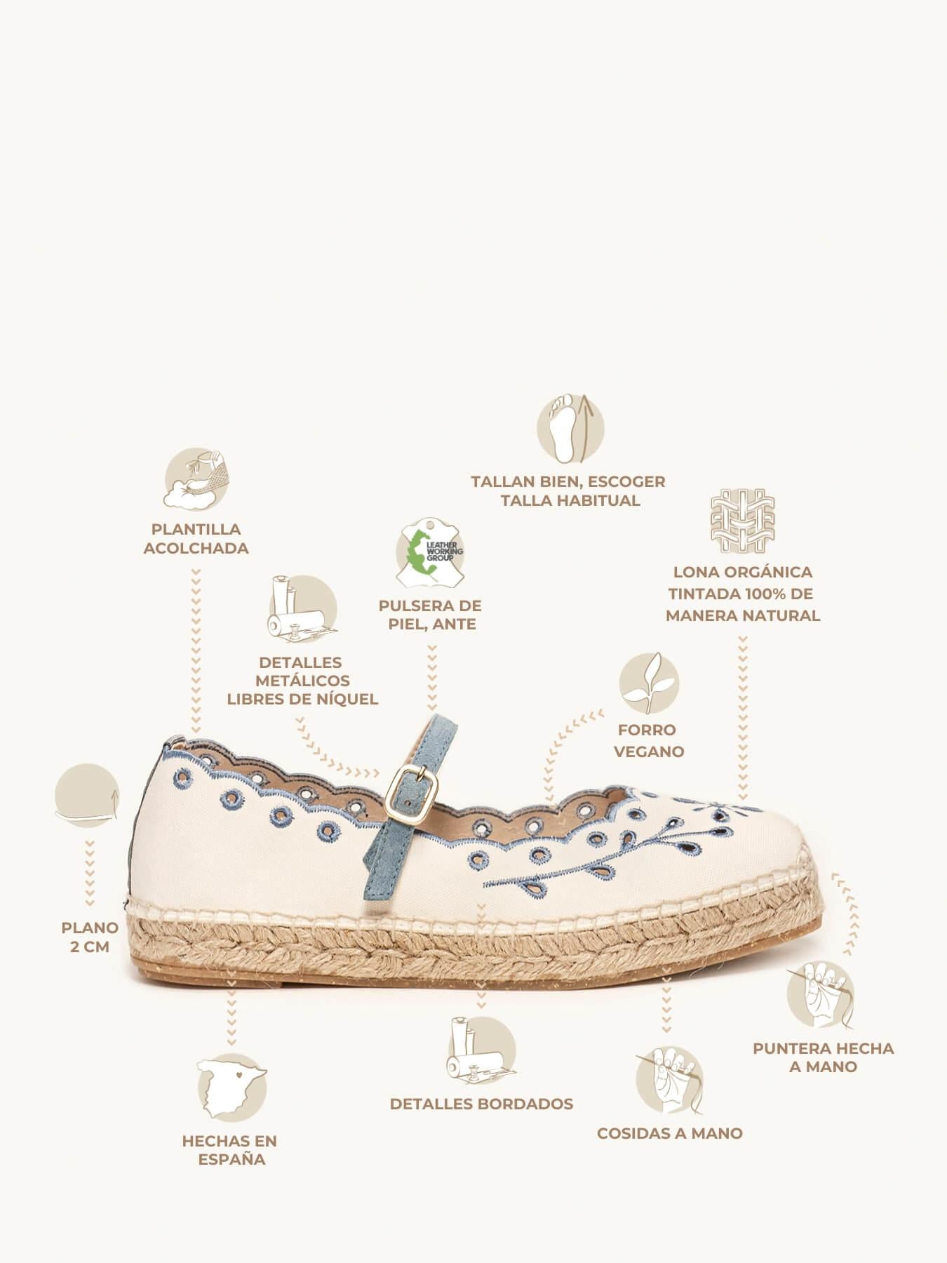 Sapatilha Campanilla Lona Bordada Azul Jeans