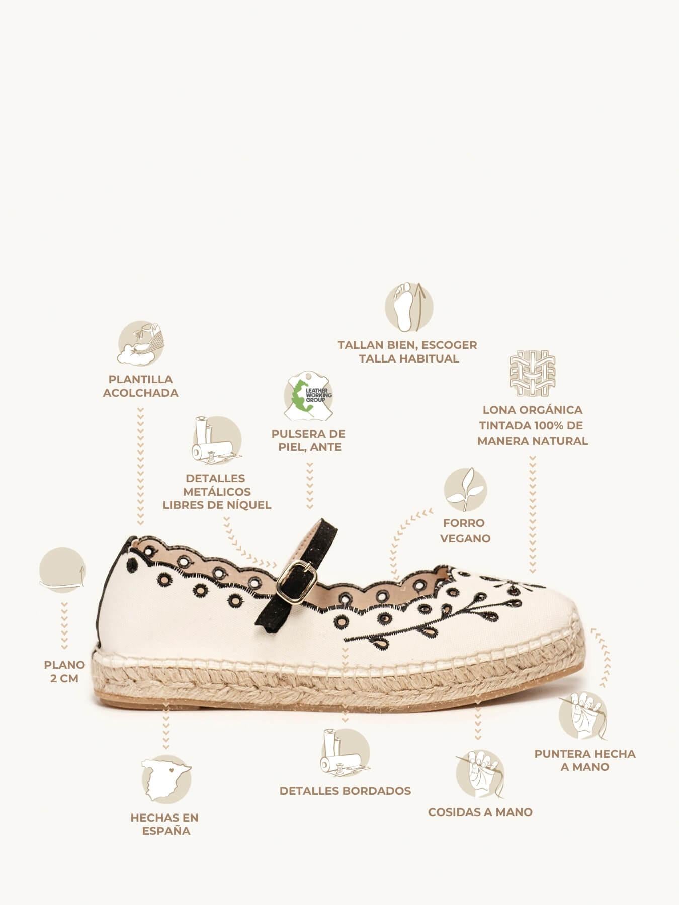 Sapatilha Campanilla Lona Bordada Preto