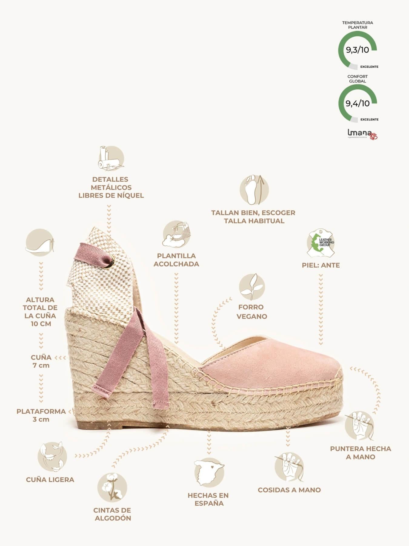 Sandália Anabela Alta Romero Camurça Rosa Claro