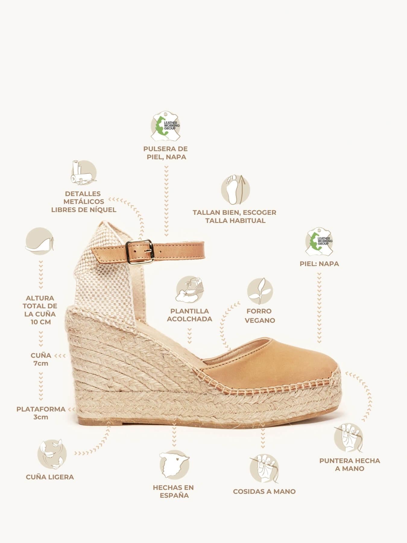 Sandália Marga Anabela 10 cm Napa Marrom Claro