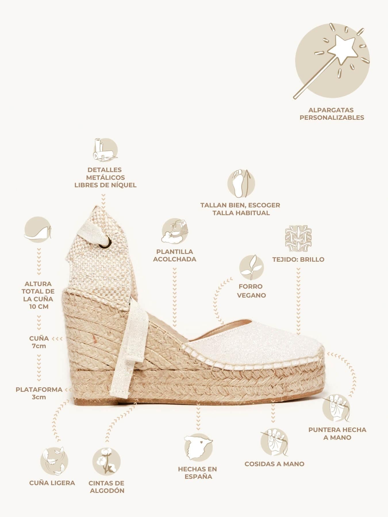 Sandália Anabela Alta Cala Brilho Branca