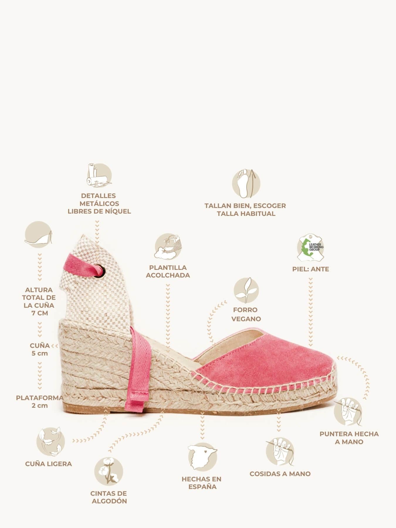 Sandália Anabela Média Romero Camurça Fúcsia