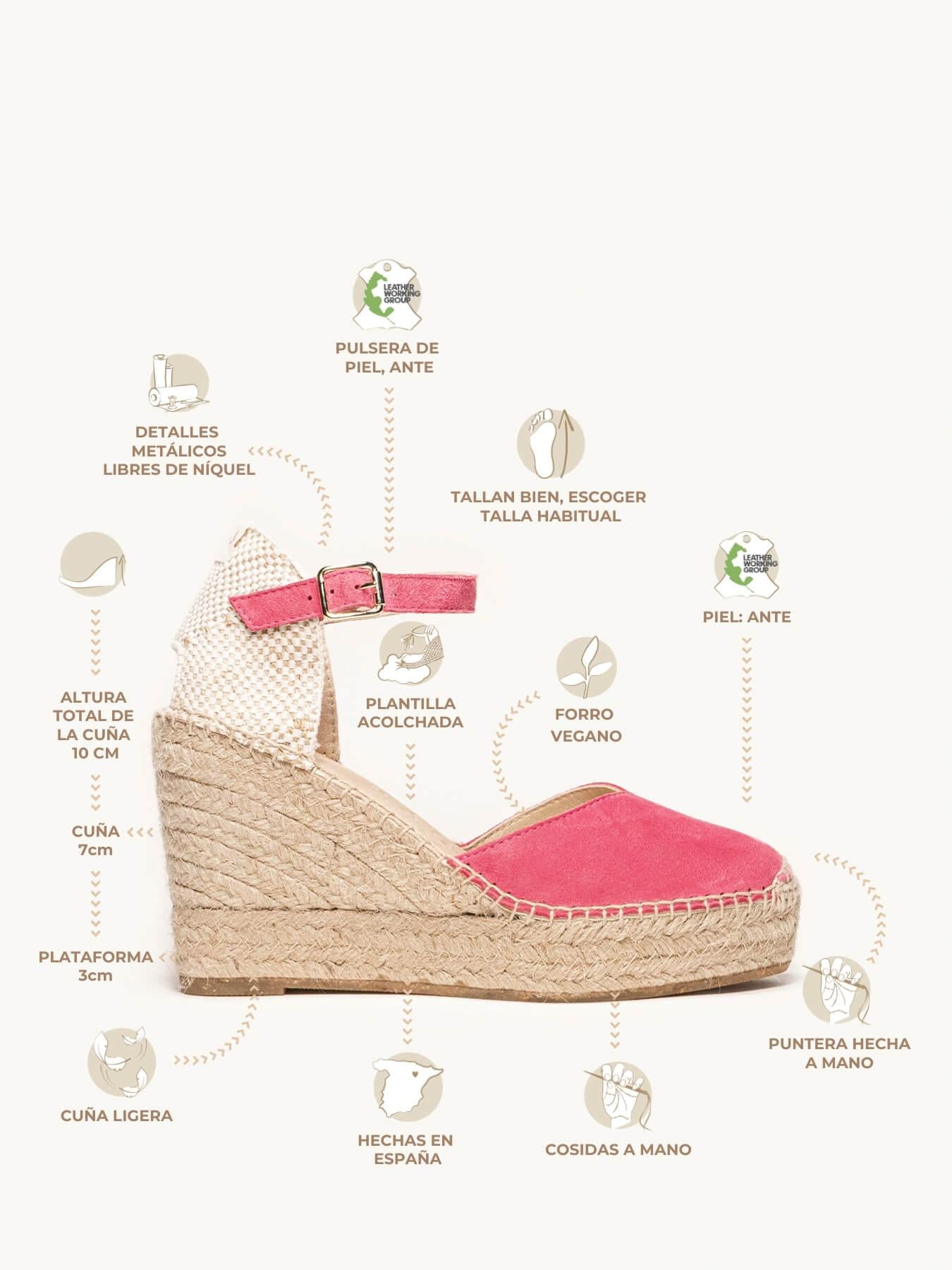 Sandália Anabela Alta Jara Camurça Fúcsia