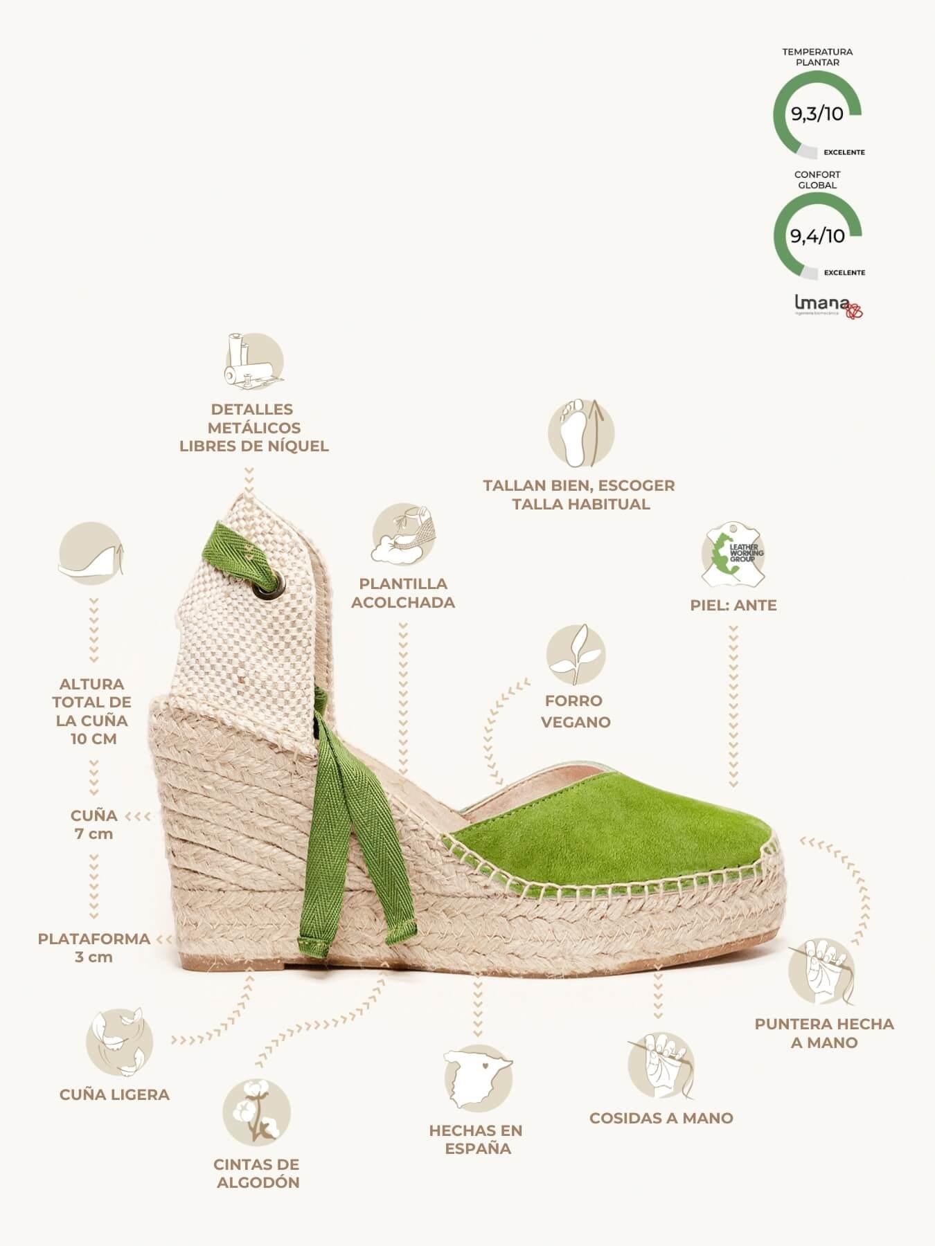 Sandália Anabela Alta Romero Camurça Verde