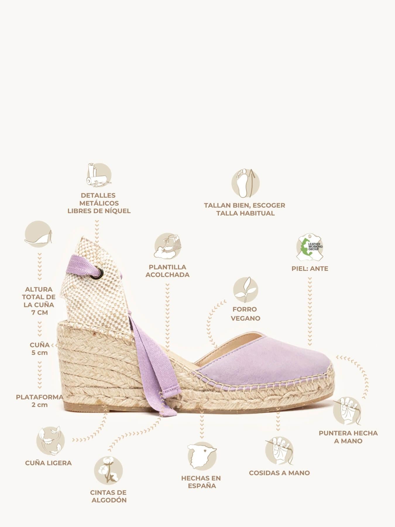 Sandália Romero Anabela 7 cm Camurça Lilás
