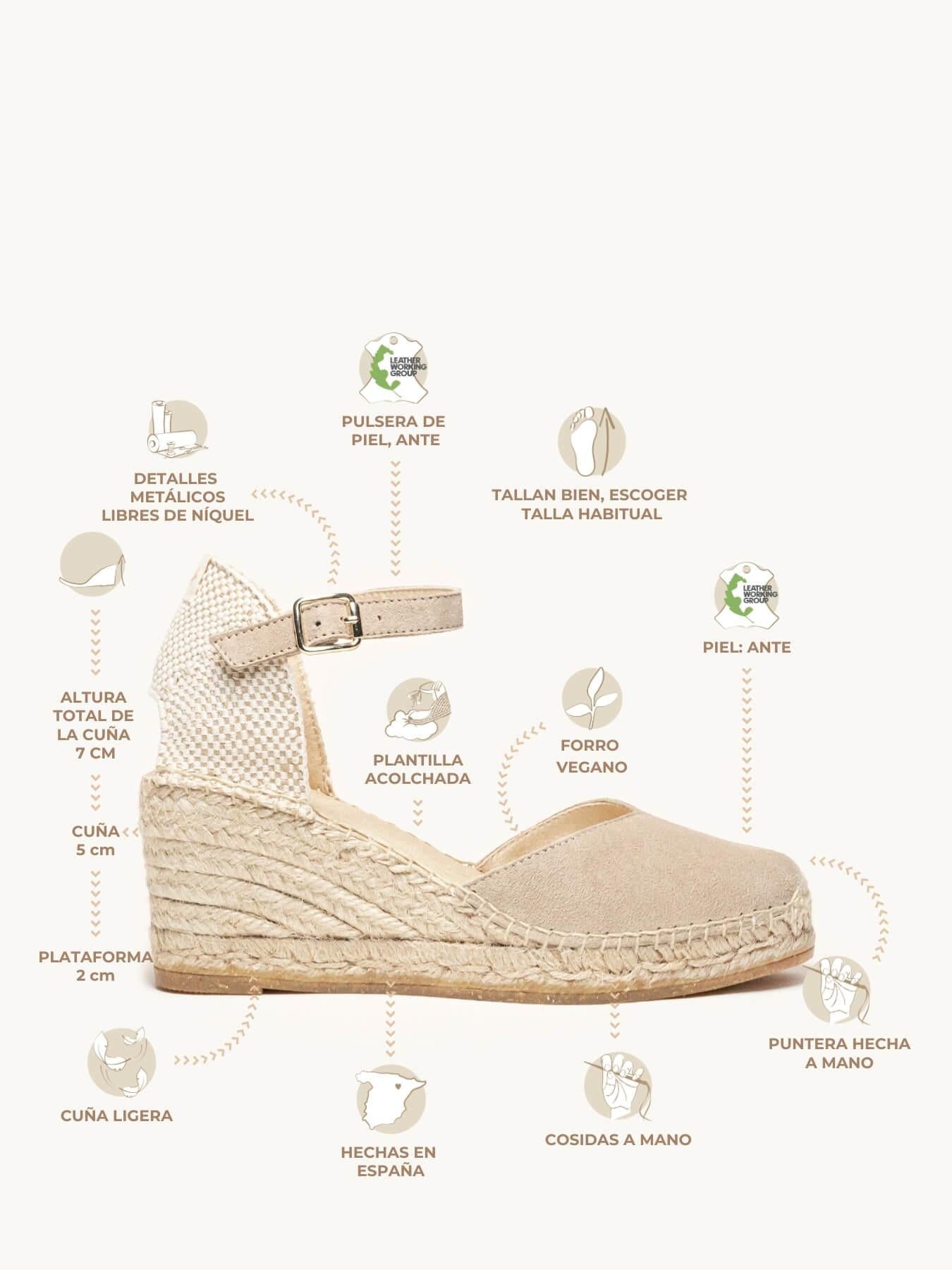 Sandália Anabela Média Jara Camurça Pedra