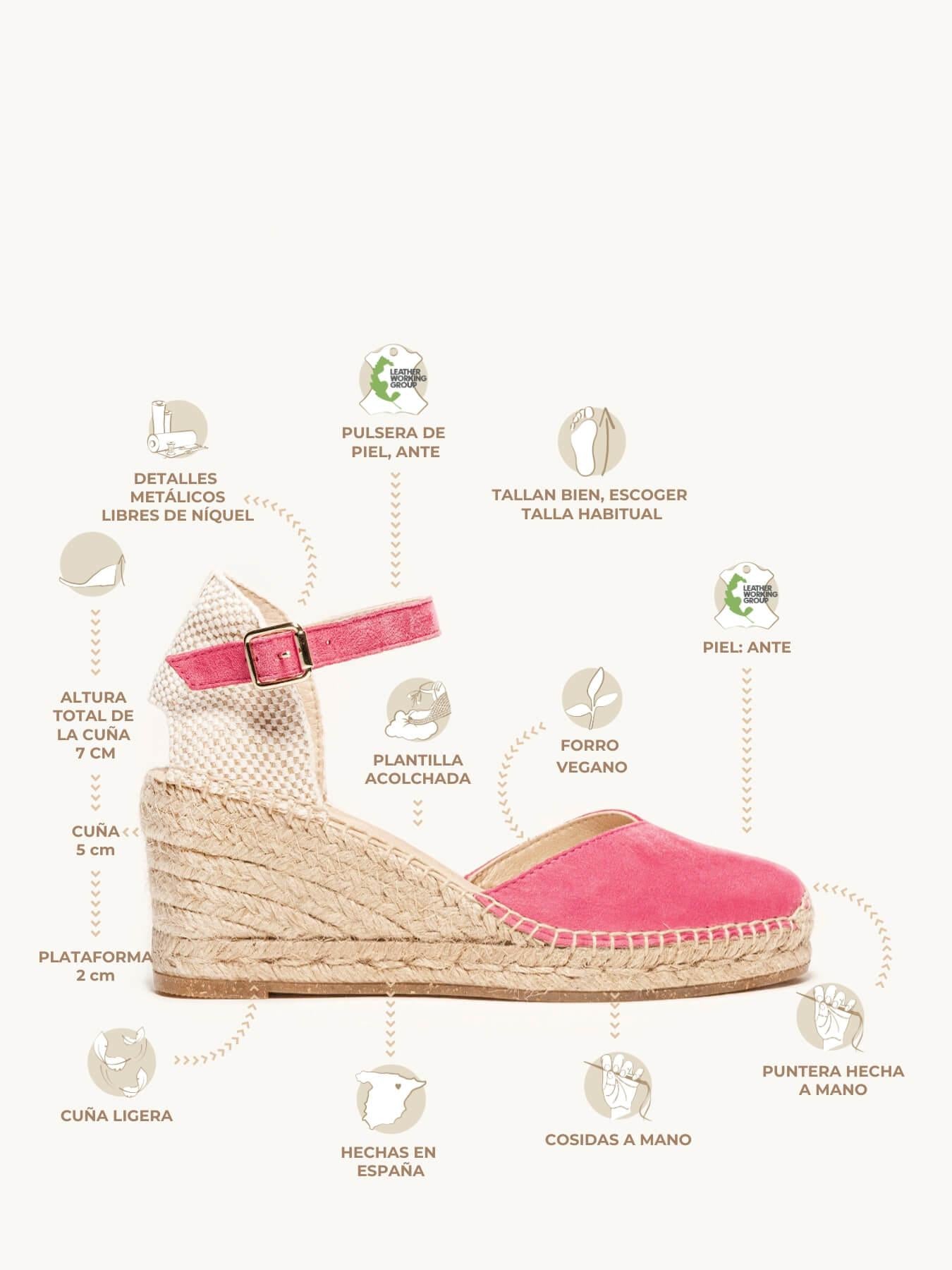 Sandália Anabela Média Jara Camurça Fúcsia