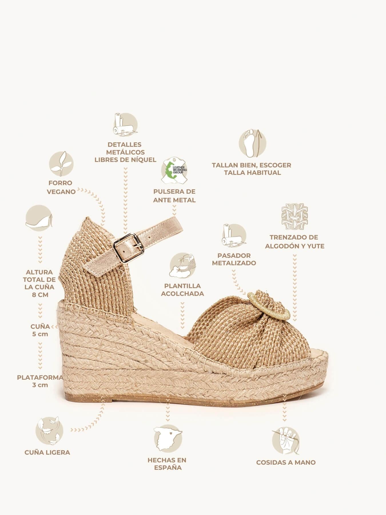 Sandália Amapola Anabela 8 cm Trançado Dourado