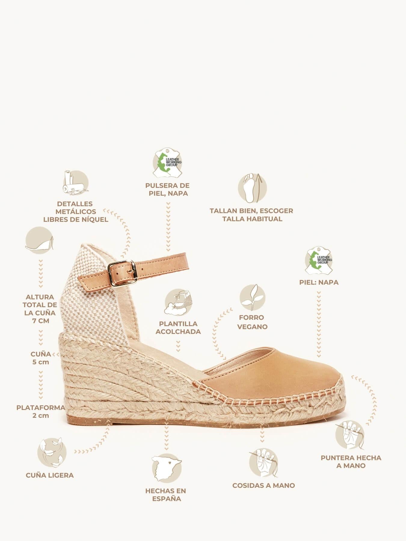 Sandália Anabela Média Marga Napa Marrom Claro