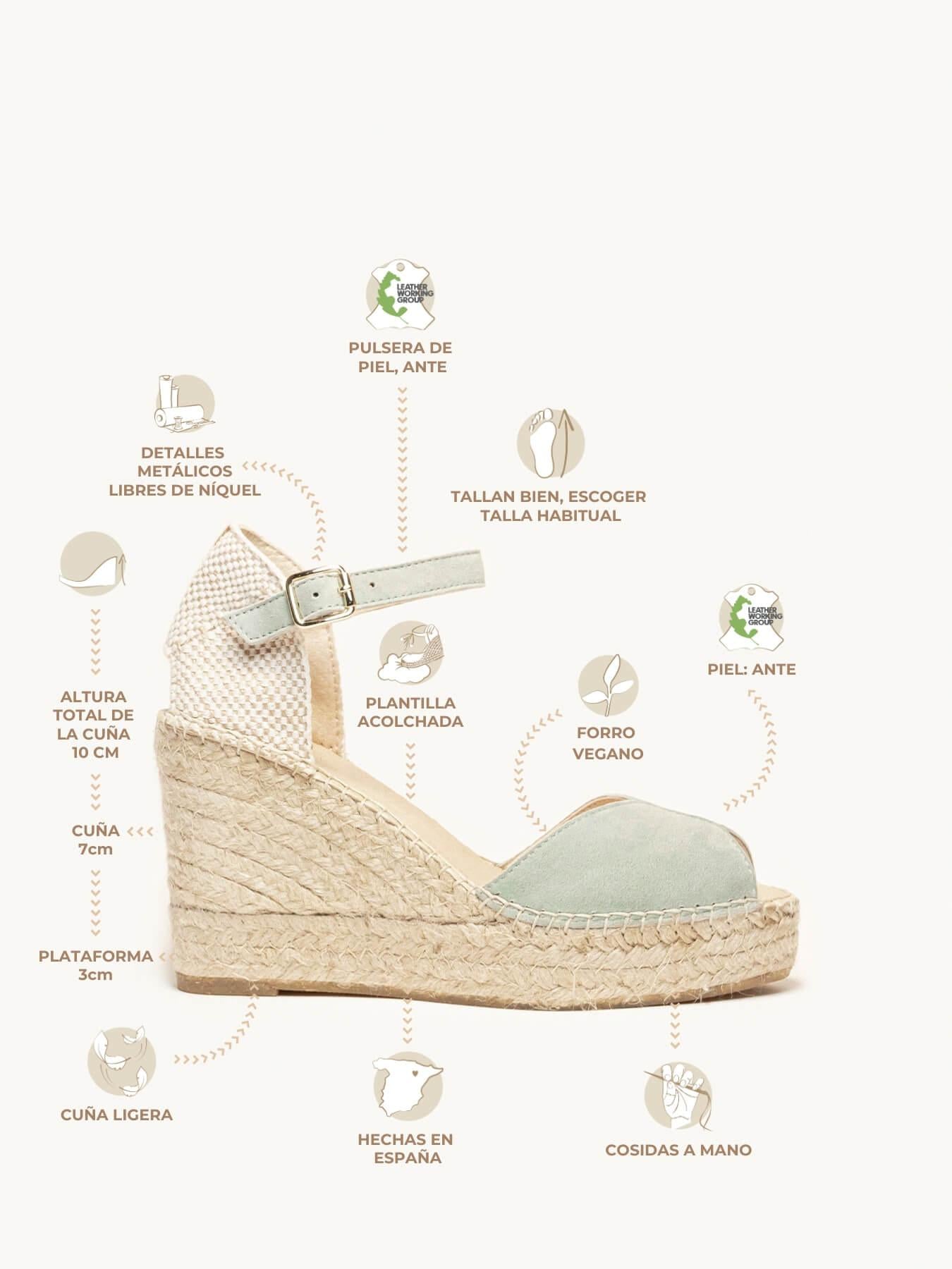 Sandália Anabela Alta Alelí Camurça Verde Claro